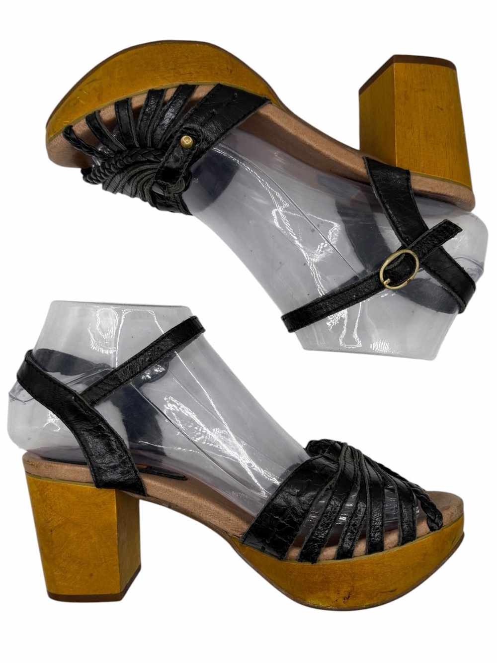 Miz Mooz Black Braided Strappy Wedge Sandals - Size 6.5